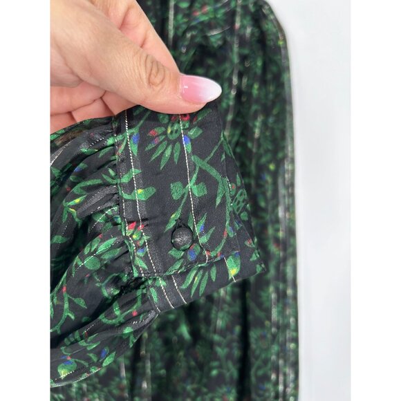 WALTER BAKER FLORAL GREEN LONG SLEEVE RUFFLE FRONT XL V-NECKLINE TOP - Picture 4 of 6